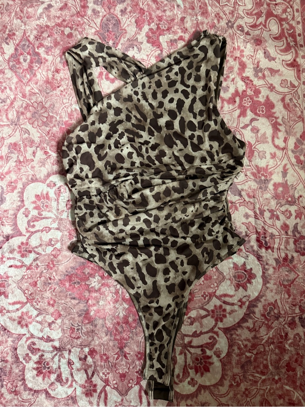 Leopard Print One-Shoulder Bodysuit in Brown